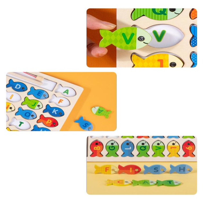 Puzzle din Lemn cu Alfabet, Cifre și Pescuit Magnetic [5]