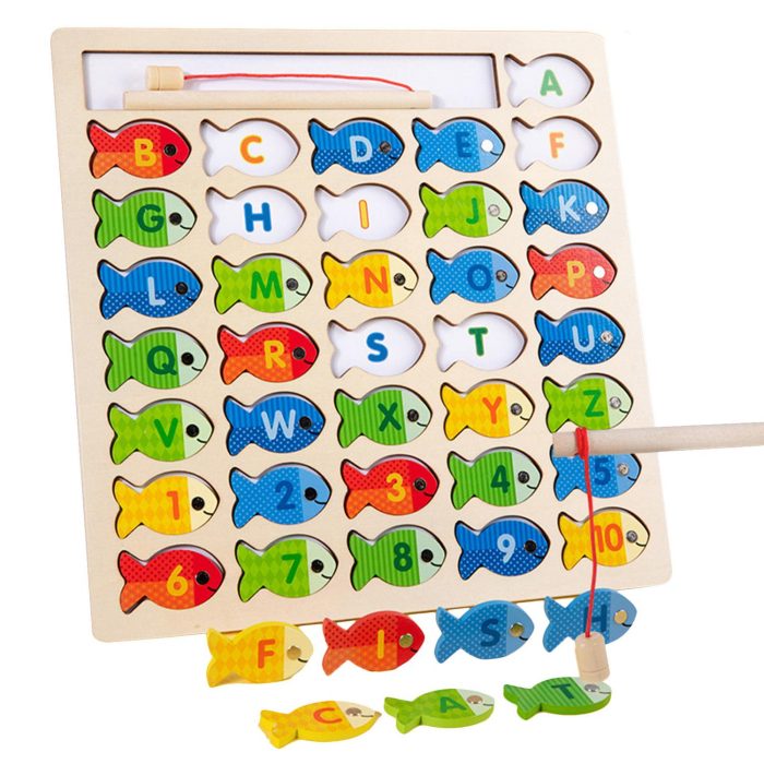 Puzzle din Lemn cu Alfabet, Cifre și Pescuit Magnetic [1]