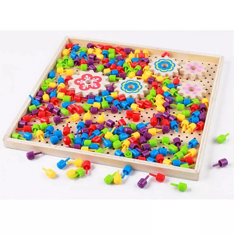 Joc Montessori din Lemn cu Mozaic Șabloane și Roți Dințate Pegboard Creativ [5]