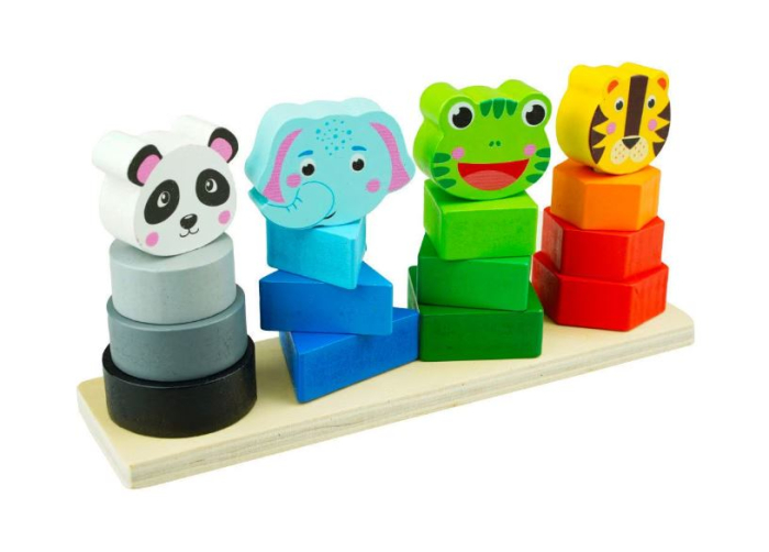 Joc Montessori din Lemn de Sortat și Stivuit Animăluțe Vesele [4]