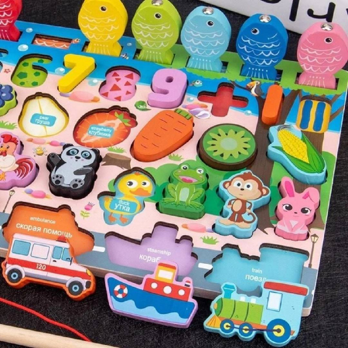 Joc Montessori Multifuncțional din Lemn 7 în 1 cu Puzzle și Pescuit Magnetic [7]