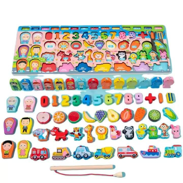 Joc Montessori Multifuncțional din Lemn 7 în 1 cu Puzzle și Pescuit Magnetic [4]