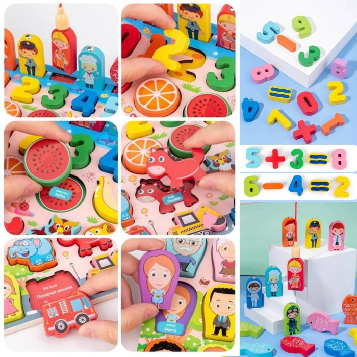 Joc Montessori Multifuncțional din Lemn 7 în 1 cu Puzzle și Pescuit Magnetic [9]