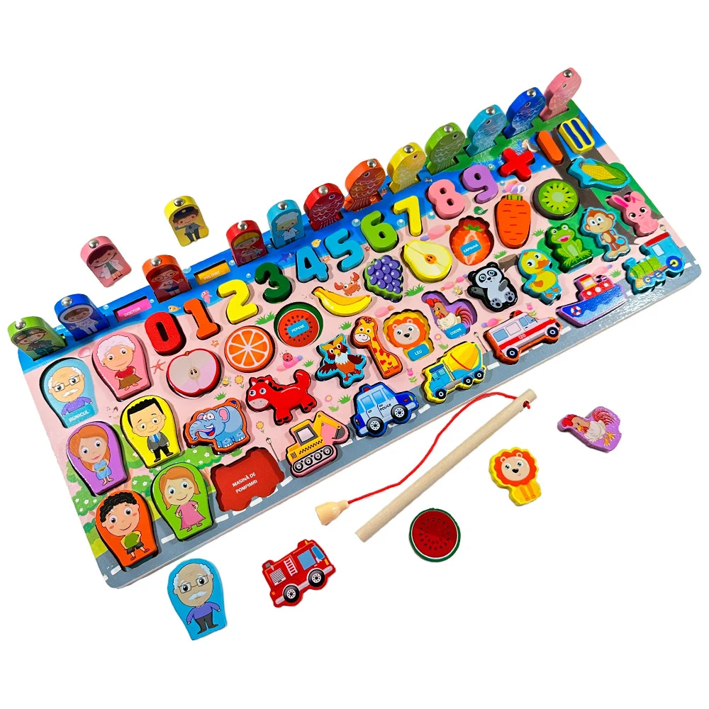 Joc Montessori Multifuncțional din Lemn 7 în 1 cu Puzzle și Pescuit Magnetic [15]