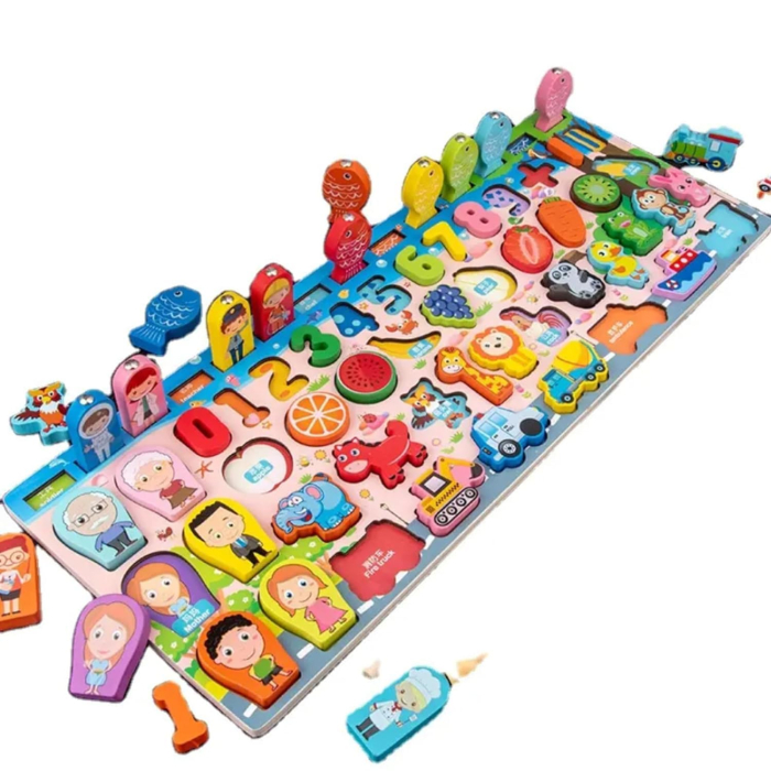 Joc Montessori Multifuncțional din Lemn 7 în 1 cu Puzzle și Pescuit Magnetic [5]