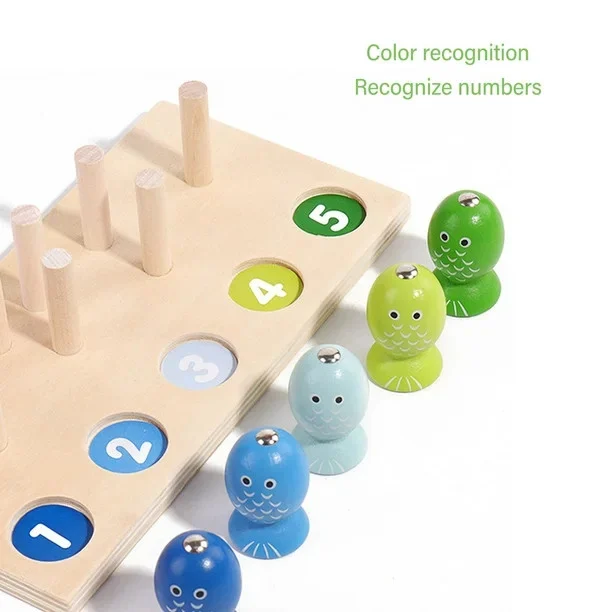 Joc Montessori din Lemn cu Sortare Forme, Numere și Pescuit Magnetic [6]