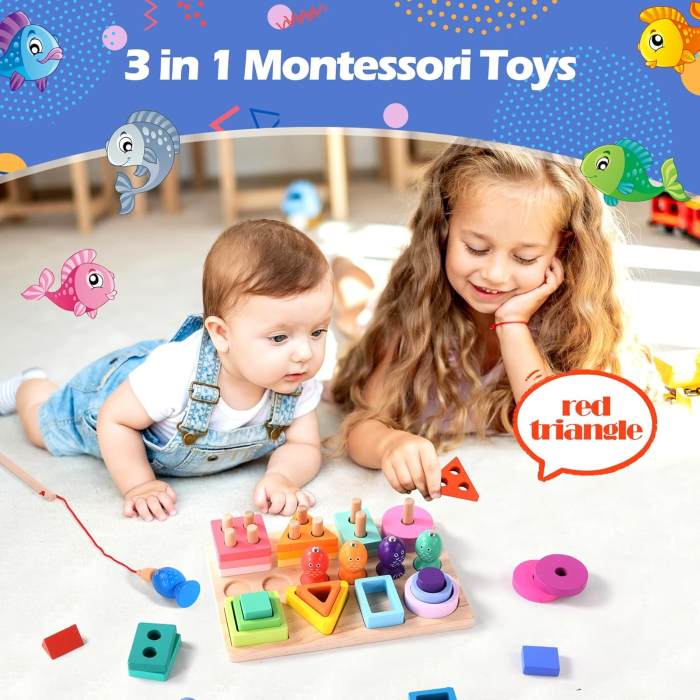 Jucărie Montessori 3 în 1 din Lemn cu Pescuit Magnetic și Sortare Forme [7]
