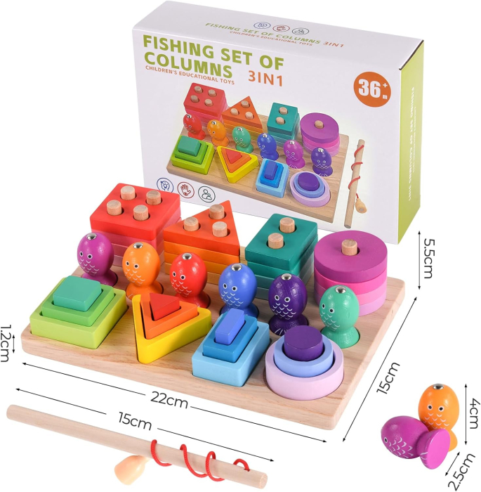 Jucărie Montessori 3 în 1 din Lemn cu Pescuit Magnetic și Sortare Forme [16]