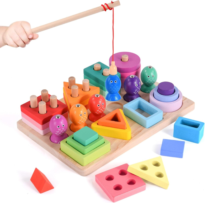 Jucărie Montessori 3 în 1 din Lemn cu Pescuit Magnetic și Sortare Forme [5]