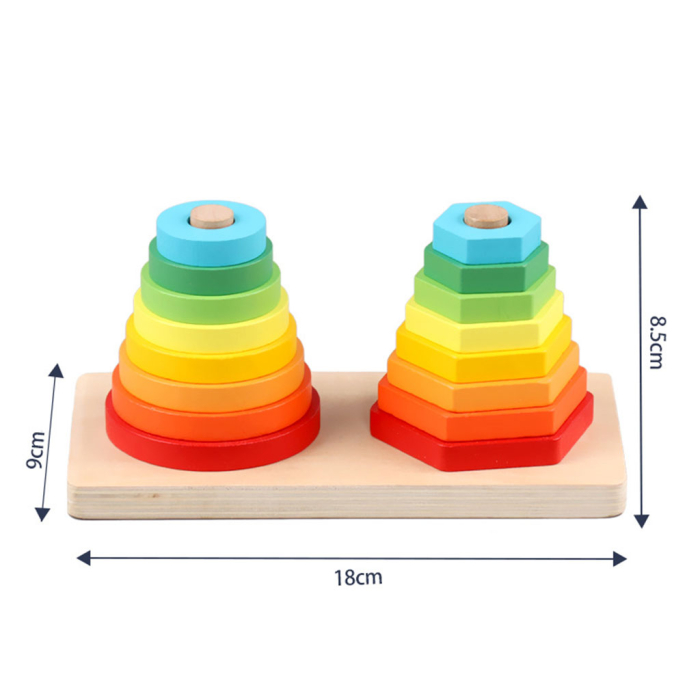 Jucărie Montessori din Lemn cu Turnuri de Stivuire Cerc și Hexagon [5]