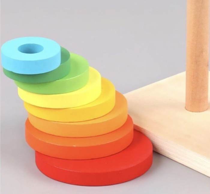 Jucărie Montessori din Lemn cu Turnuri de Stivuire Cerc și Hexagon [9]