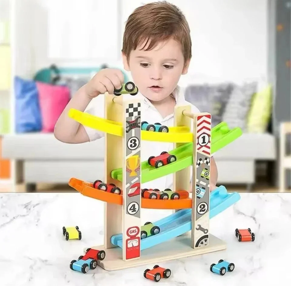 Pistă de Curse din Lemn cu 4 Niveluri și 6 Mașinuțe Montessori [2]