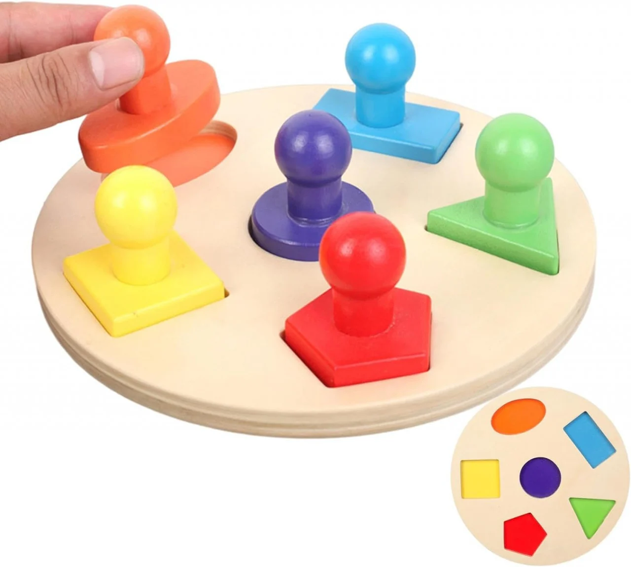Puzzle Montessori din Lemn cu 6 Forme Geometrice Colorate pentru Copii [9]