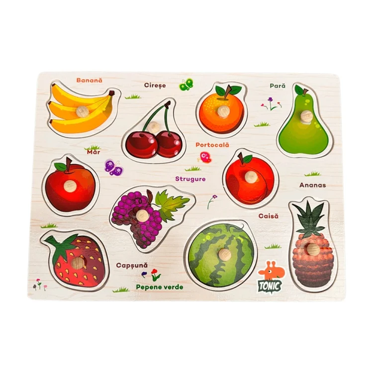 Puzzle Montessori din Lemn cu Butoni – Fructe în Limba Română [6]