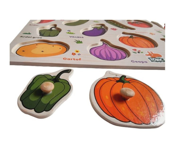 Puzzle Montessori din Lemn cu Butoni – Legume în Limba Română [4]