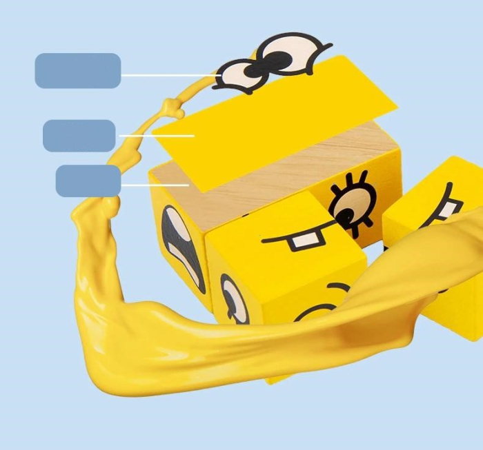 Puzzle Montessori din Lemn cu Emoții și Expresii Faciale, 12 Cuburi și 50 Carduri Provocare, 3+ ani [21]