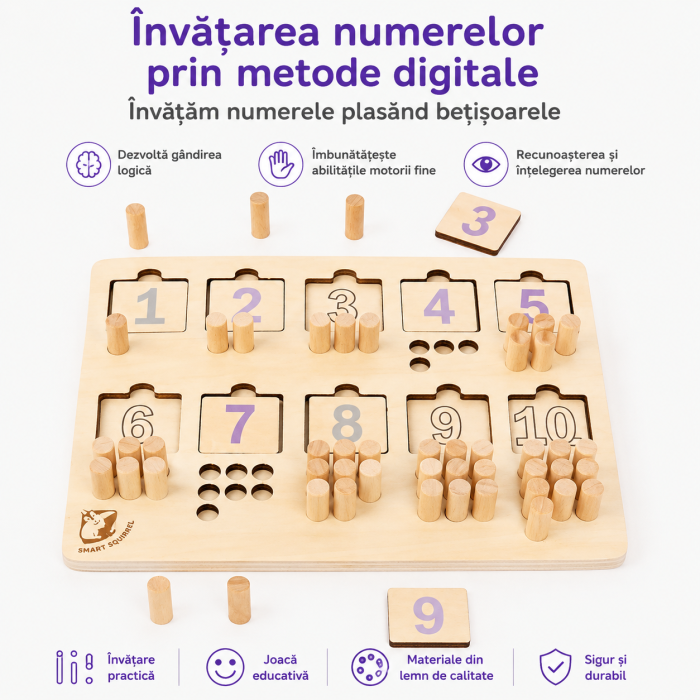 Puzzle Montessori din Lemn cu Cifre 1-10 și Piese pentru Numărare [3]