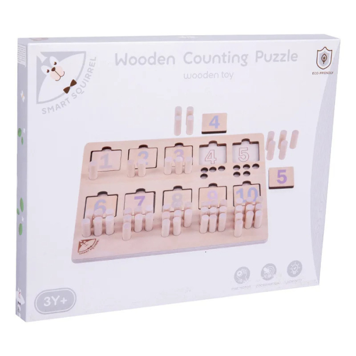 Puzzle Montessori din Lemn cu Cifre 1-10 și Piese pentru Numărare [9]