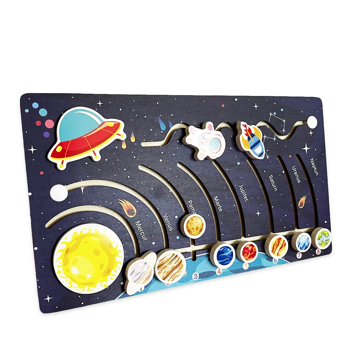Puzzle Montessori din Lemn cu Sistemul Solar și Planete Glisante [9]