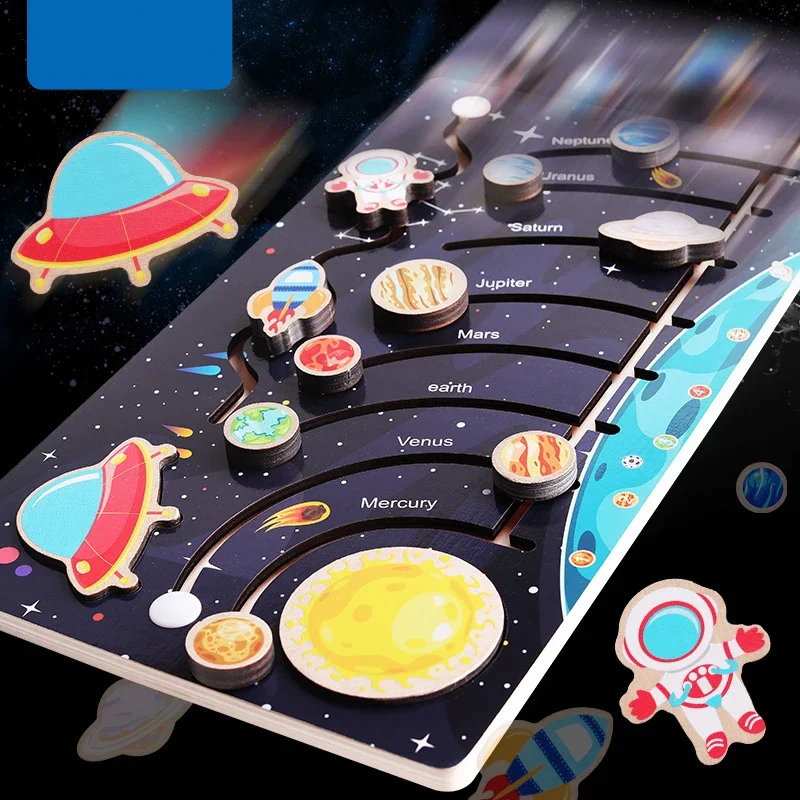 Puzzle Montessori din Lemn cu Sistemul Solar și Planete Glisante [22]
