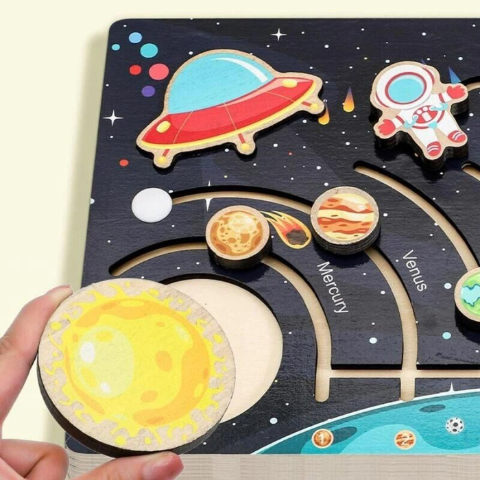 Puzzle Montessori din Lemn cu Sistemul Solar și Planete Glisante [8]