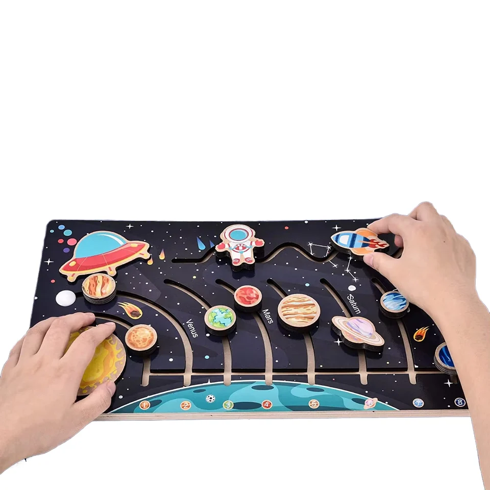 Puzzle Montessori din Lemn cu Sistemul Solar și Planete Glisante [21]