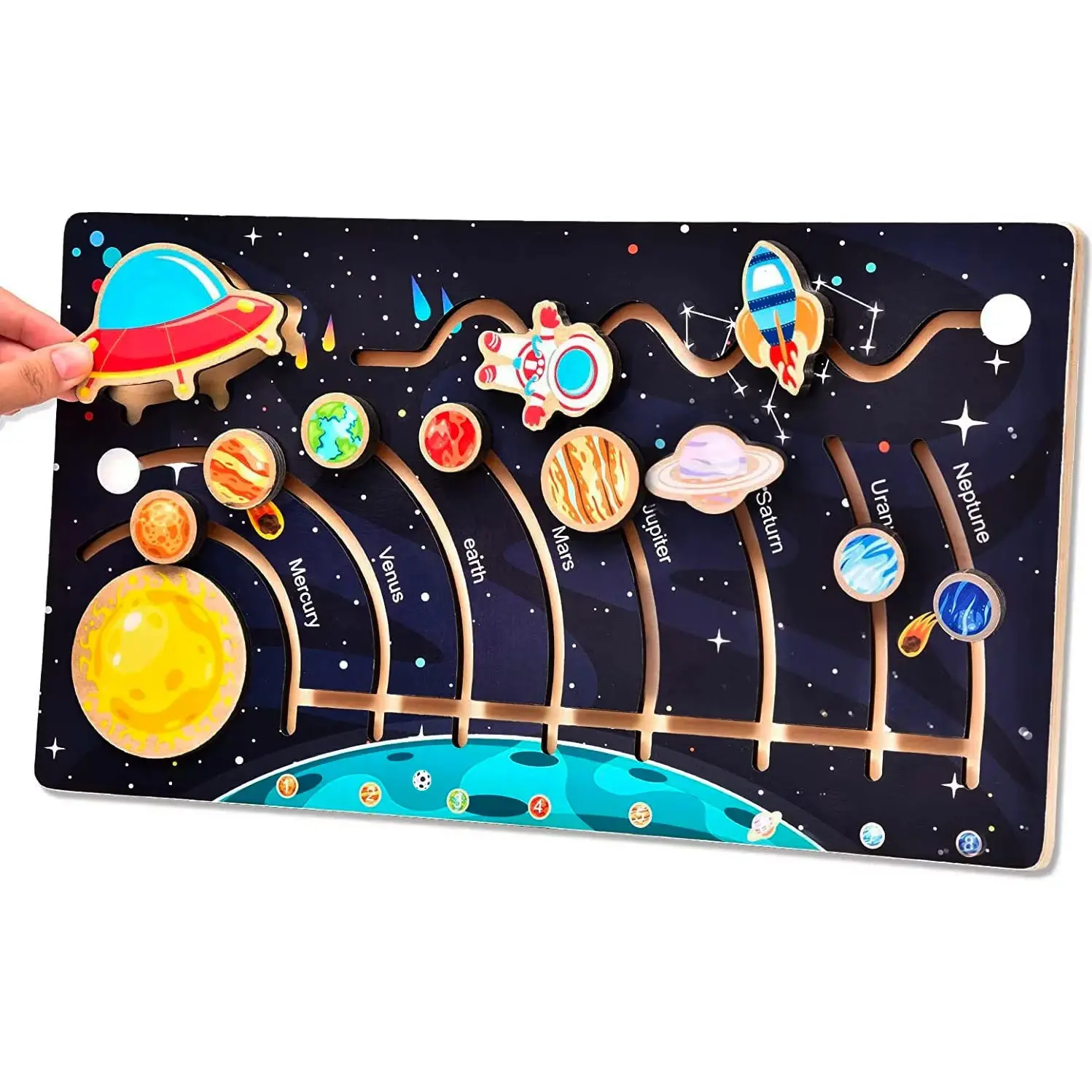 Puzzle Montessori din Lemn cu Sistemul Solar și Planete Glisante [23]