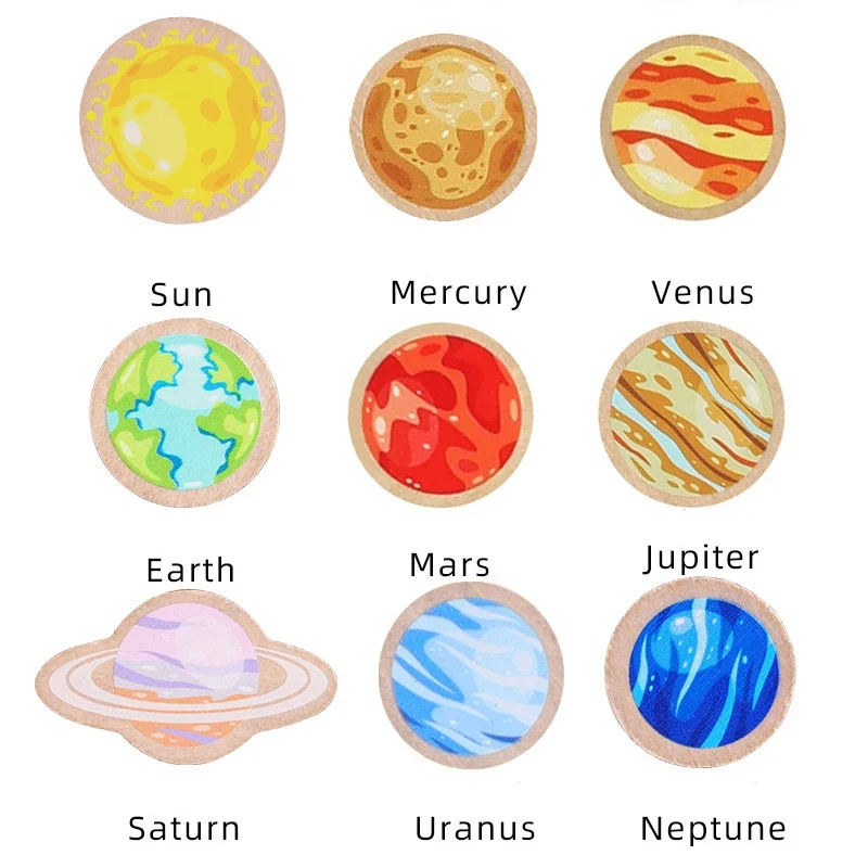 Puzzle Montessori din Lemn cu Sistemul Solar și Planete Glisante [20]