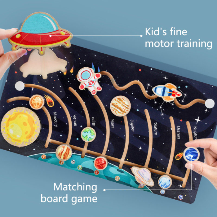 Puzzle Montessori din Lemn cu Sistemul Solar și Planete Glisante [3]