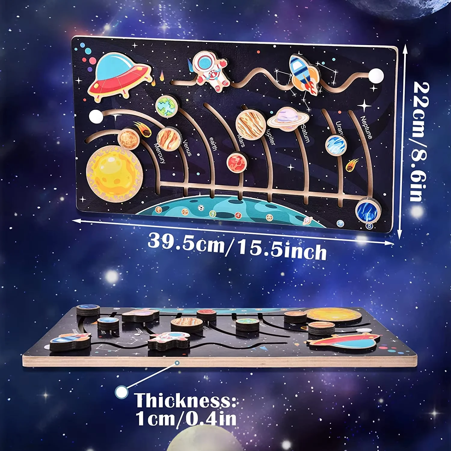 Puzzle Montessori din Lemn cu Sistemul Solar și Planete Glisante [19]