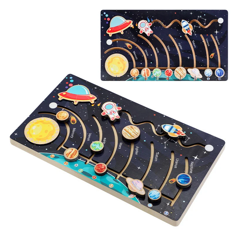 Puzzle Montessori din Lemn cu Sistemul Solar și Planete Glisante [5]