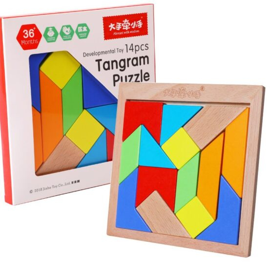 Tangram Montessori din Lemn cu 14 Piese Geometrice Colorate, Puzzle Logic și Joc Creativ pentru Copii, 3+ Ani [8]