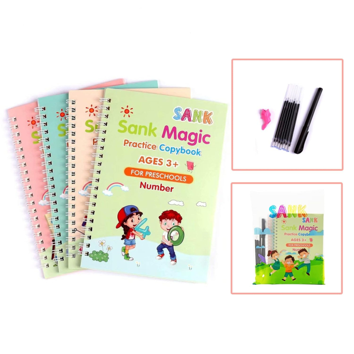 Set 4 Caiete Reutilizabile SANK Magic Practice Copybook cu Stilou și Rezerve [6]