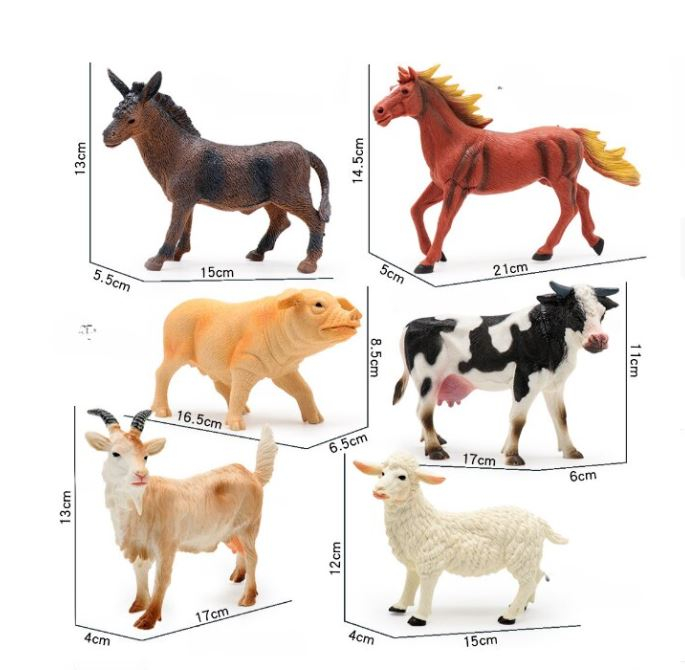 Set 6 Figurine Realiste Animale de la Fermă, Cal, Măgar, Vacă, Oaie, Porc și Capră, Joc Educativ și de Rol, 3+ ani [5]