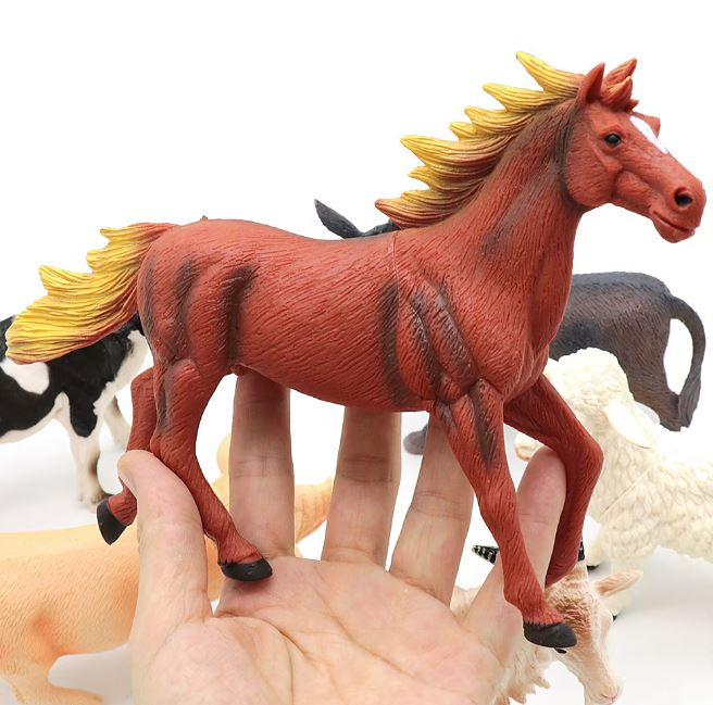 Set 6 Figurine Realiste Animale de la Fermă, Cal, Măgar, Vacă, Oaie, Porc și Capră, Joc Educativ și de Rol, 3+ ani [2]
