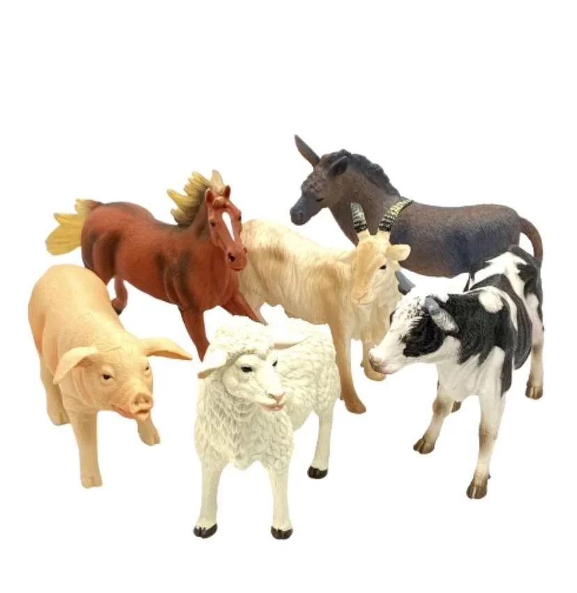 Set 6 Figurine Realiste Animale de la Fermă, Cal, Măgar, Vacă, Oaie, Porc și Capră, Joc Educativ și de Rol, 3+ ani [6]