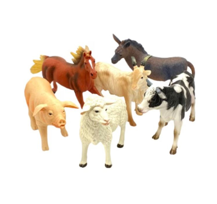 Set 6 Figurine Realiste Animale de la Fermă, Cal, Măgar, Vacă, Oaie, Porc și Capră, Joc Educativ și de Rol, 3+ ani [9]