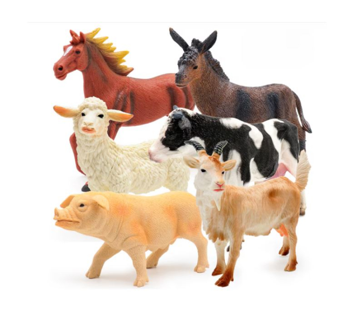 Set 6 Figurine Realiste Animale de la Fermă, Cal, Măgar, Vacă, Oaie, Porc și Capră, Joc Educativ și de Rol, 3+ ani [10]