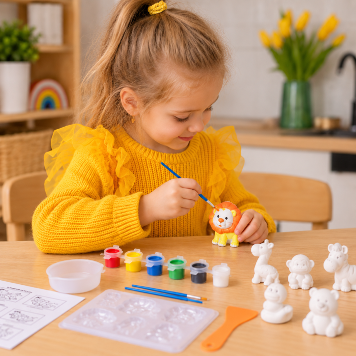 Set Creativ DIY pentru Copii, Creează și Pictează 6 Magneți cu Animale, Matriță, Vopsele și Pensule, 6+ Ani [3]