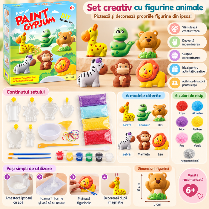 Set Creativ DIY pentru Copii, Creează și Pictează 6 Magneți cu Animale, Matriță, Vopsele și Pensule, 6+ Ani [4]
