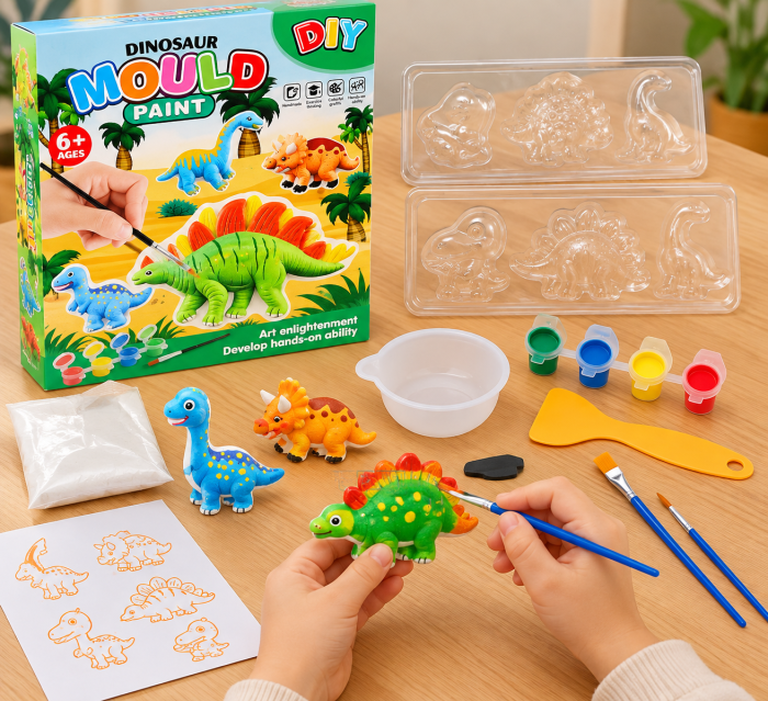 Set Creativ DIY Dinozauri de Pictat și Modelat, Figurine, Culori și Pensulă, 6+ Ani [2]