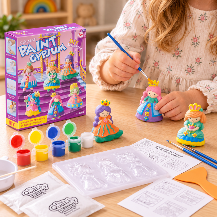 Set Creativ DIY pentru Copii, Creează și Pictează 6 Figurine Prințese, Matriță, Vopsele și Pensule, 6+ Ani [3]