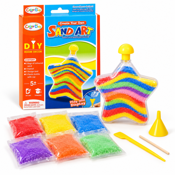 Set Creativ Sand Art cu Nisip Colorat, Decorațiune Stea DIY, 5 Culori și Accesorii, 5+ Ani [1]