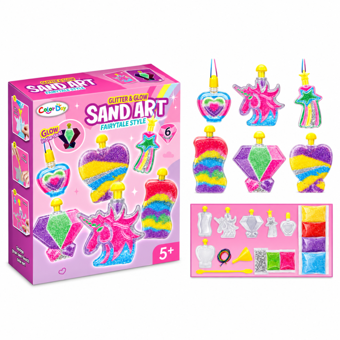 Set Creativ Sand Art cu Nisip Colorat, 6 Decorațiuni de Umplut, Unicorn și Forme de Poveste, 5+ Ani [1]