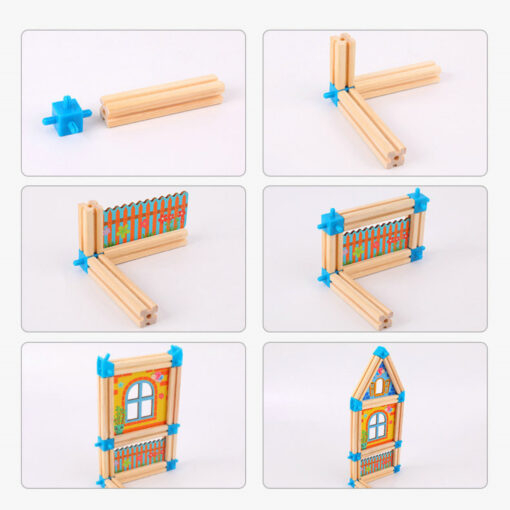 Set de Construcție din Lemn Tip Castel, Casă de Păpuși Modulară, Joc Creativ STEM cu 128 Piese, 3+ ani [3]