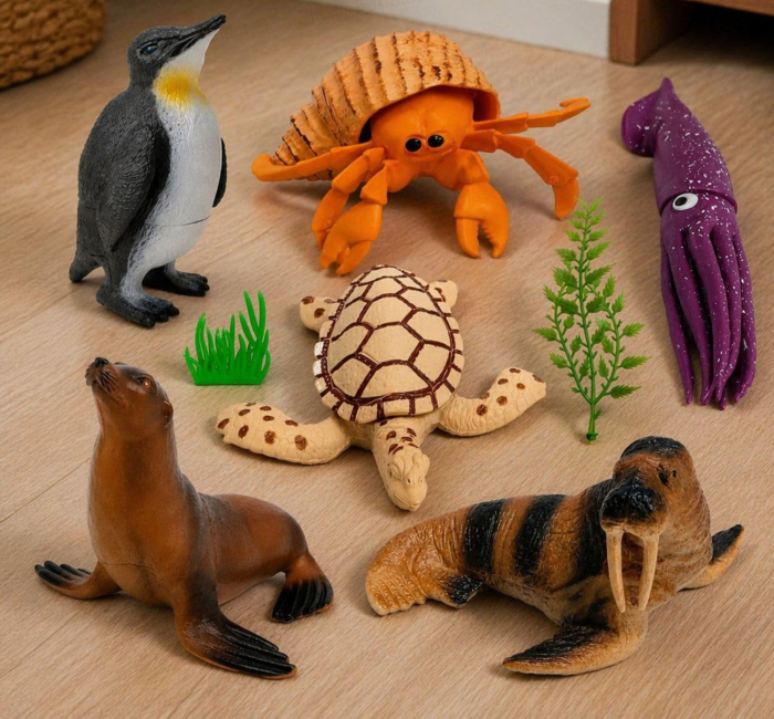 Set Figurine Animale Marine pentru Copii cu Pinguin, Focă, Morsă și Țestoasă [10]