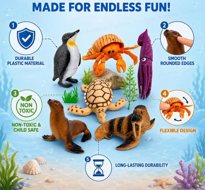 Set Figurine Animale Marine pentru Copii cu Pinguin, Focă, Morsă și Țestoasă [4]