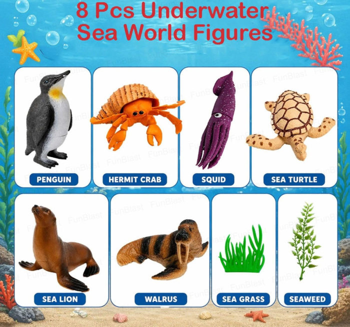 Set Figurine Animale Marine pentru Copii cu Pinguin, Focă, Morsă și Țestoasă [2]
