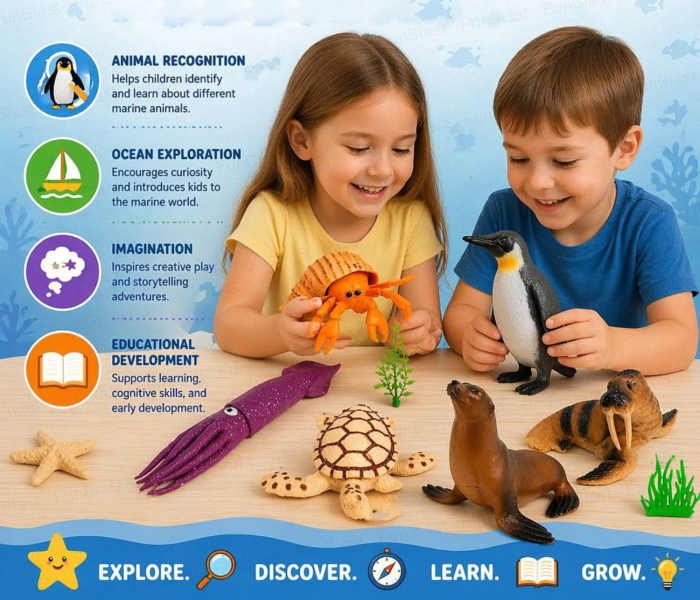 Set Figurine Animale Marine pentru Copii cu Pinguin, Focă, Morsă și Țestoasă [11]