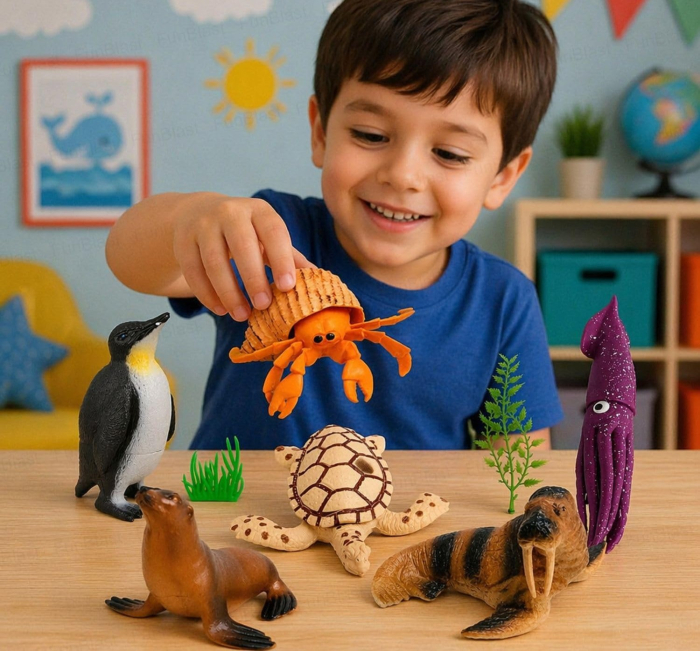 Set Figurine Animale Marine pentru Copii cu Pinguin, Focă, Morsă și Țestoasă [12]